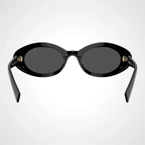 New MIU MIU Sunglasses Black Oval Womens Reverie Gold Grey Lens - Picture 3 of 6